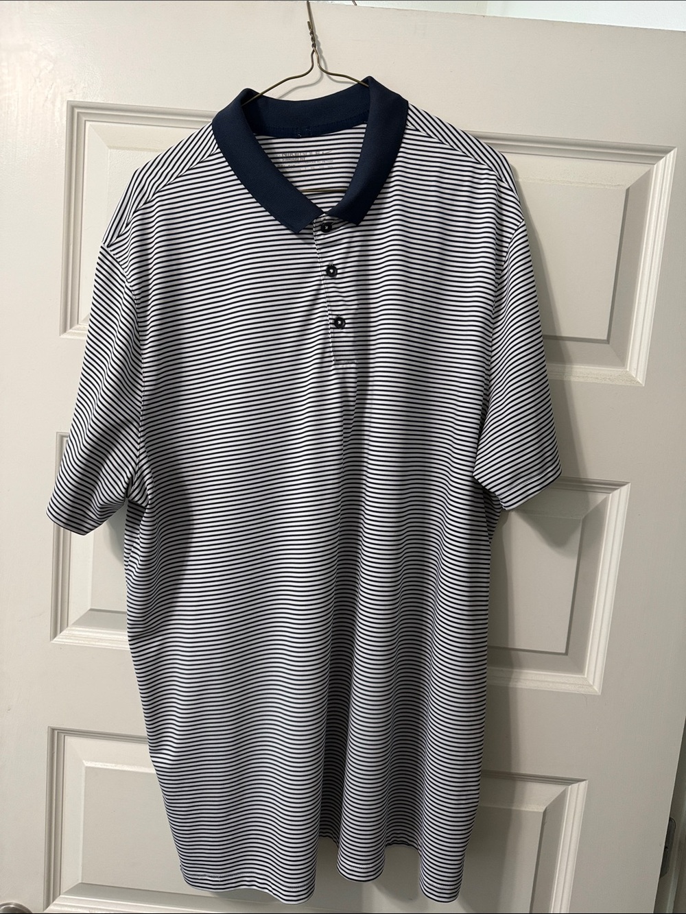 Nike Navy and White Striped Polo Shirt